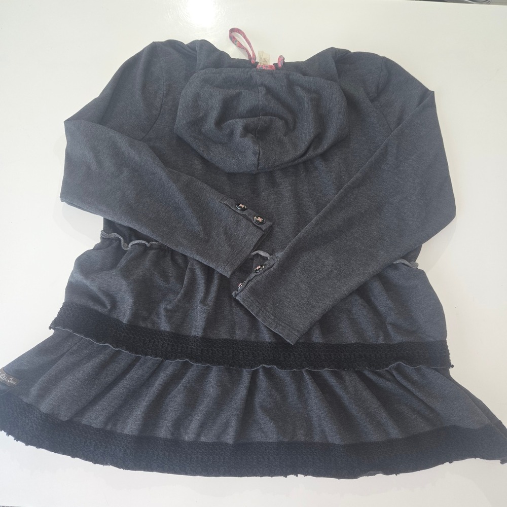 Matilda Jane Womens XL Charcoal Gray Tiered Ruffle Zip Up Hoodie Floral Trim - Picture 2 of 8